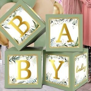 Baby Boxes w/ Letters Baby Shower Birthday Gender Reveal Party Sage Green (Bx X)